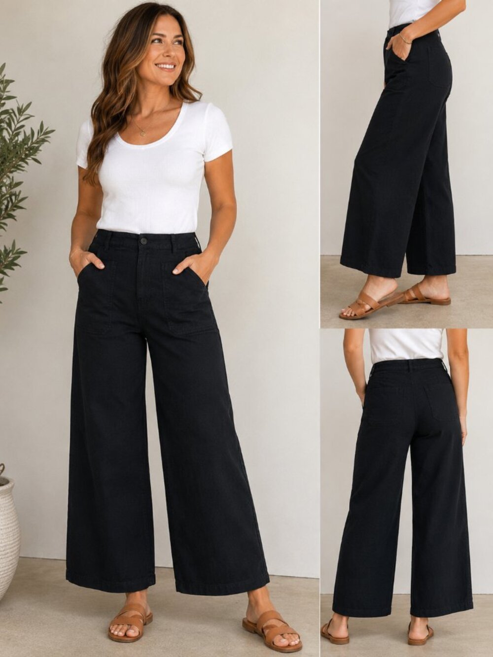 Madewell 16P Petite Black 100% Linen Patch Pocket Flare Pants
